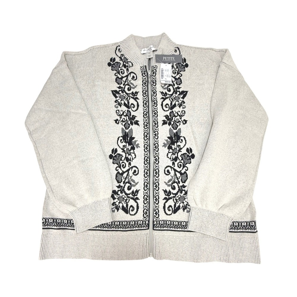 NWT Christopher & Banks Petite XL Cardigan Sweater Full Zip Floral Cotton Career